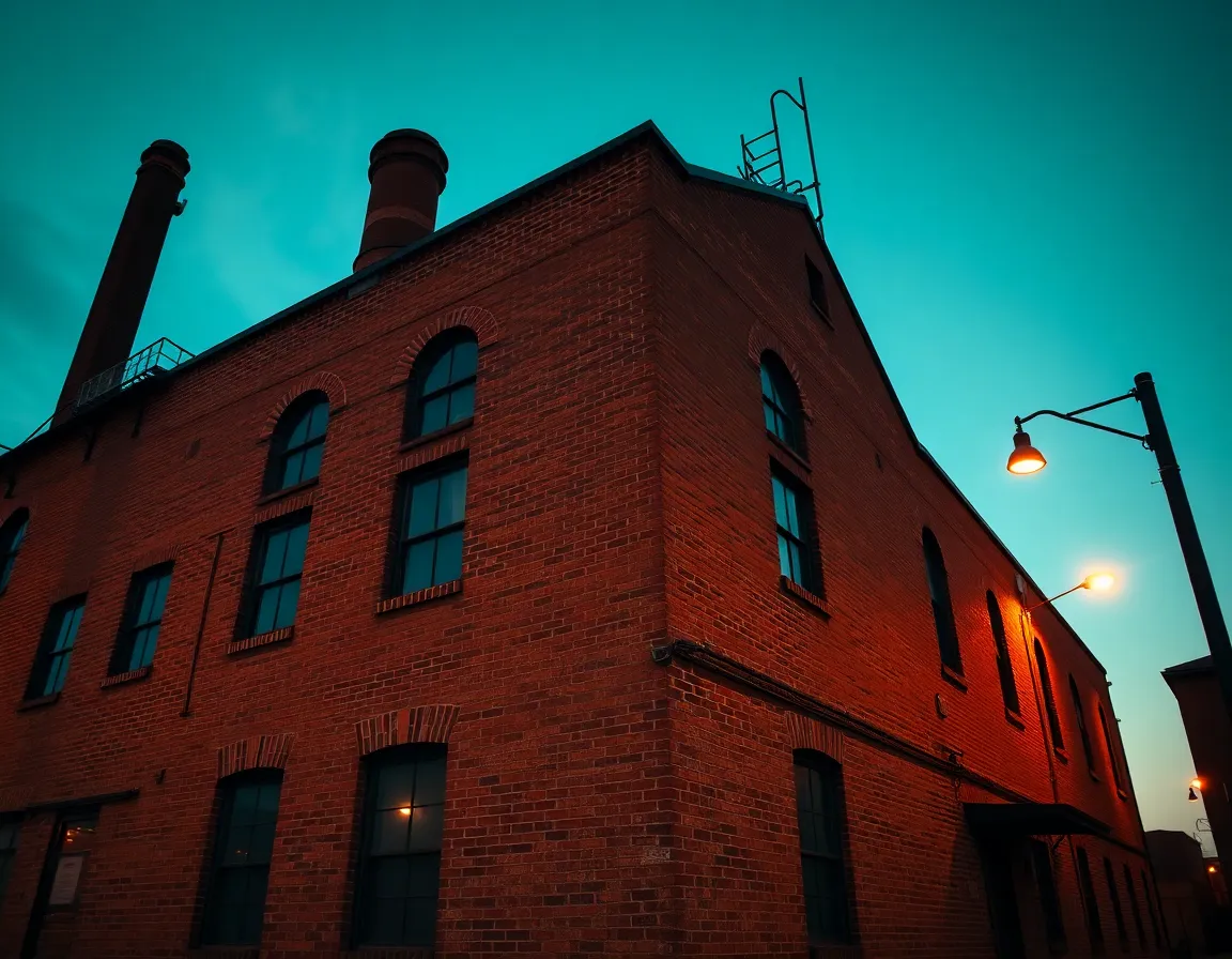 Historic Factory Exterior at Dusk