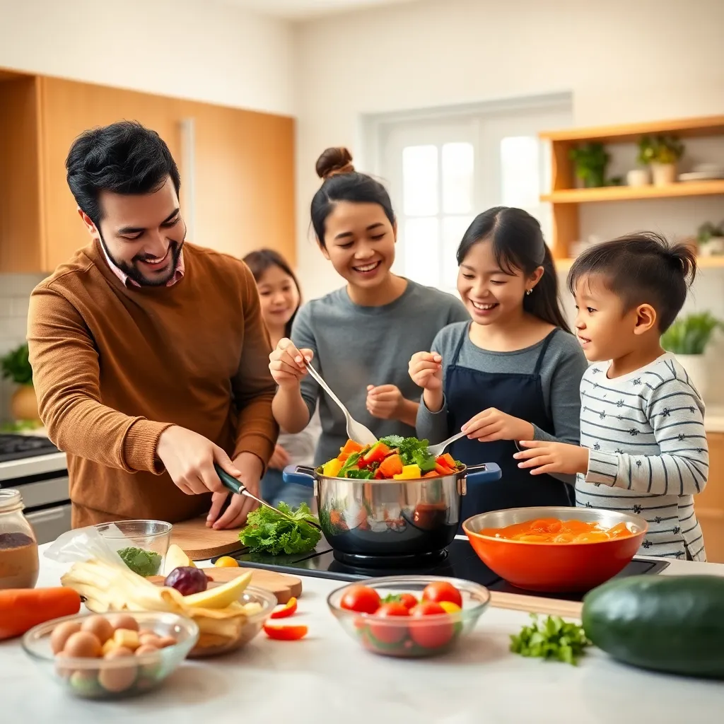 Family Cooking Together in Bright Kitchen