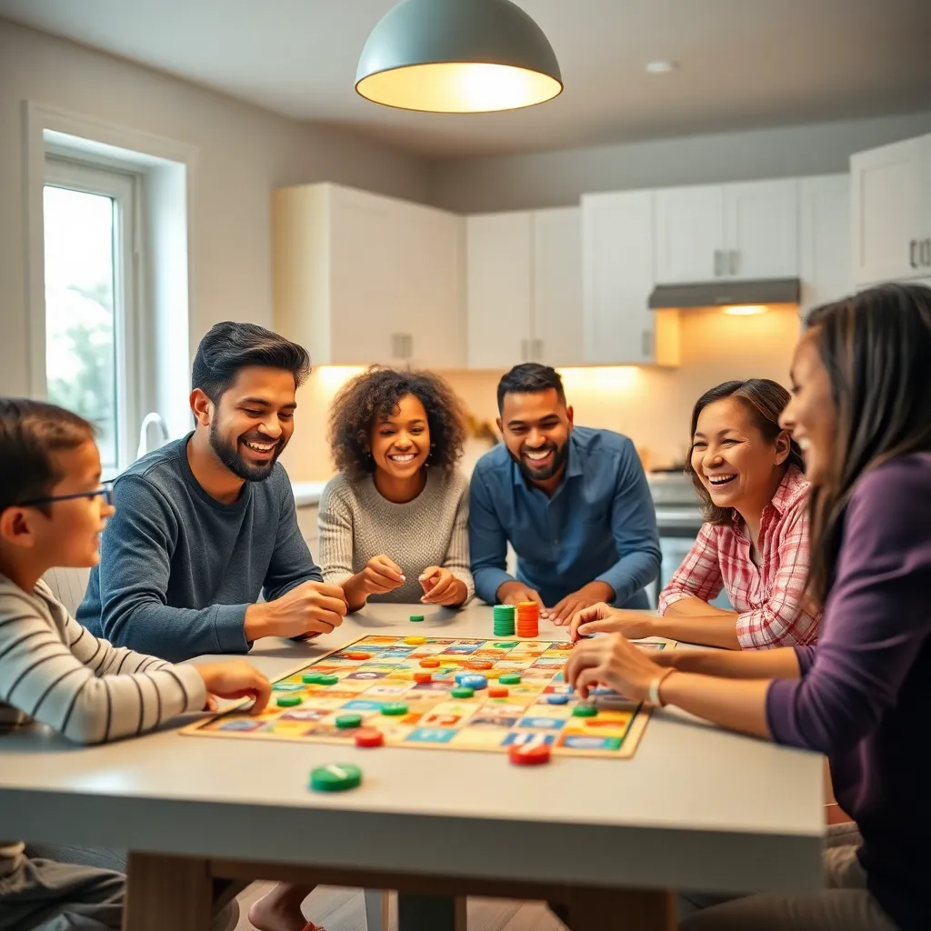 Fun Family Game Night in Modern Kitchen