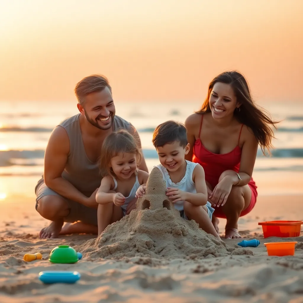 Family Beach Day at Sunset