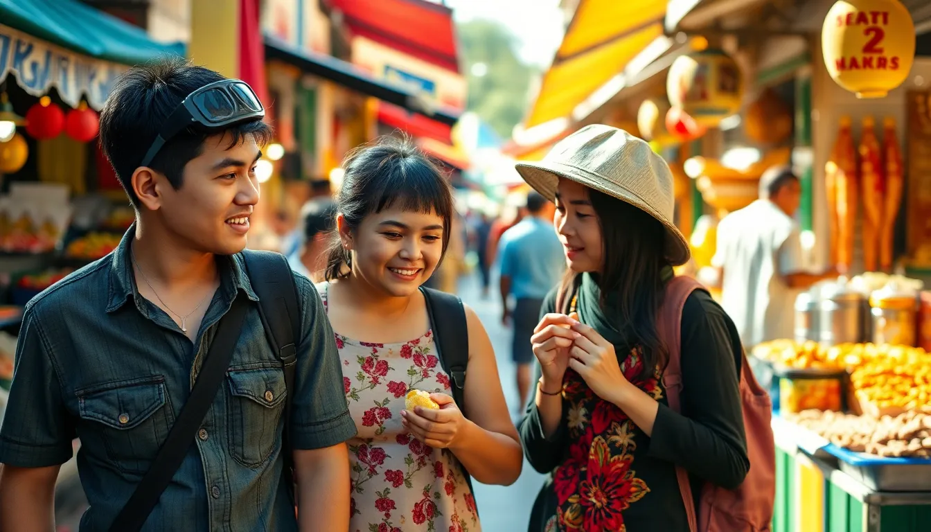 This dynamic image showcases a family enjoying a day at a bustling street market, filled with colorful produce and engaging vendors. Bright natural light highlights their joyful expressions as they explore different stalls, sampling local treats. The hyperfocal depth of field ensures every detail in the lively scene is captured, reflecting the vibrant colors and cultural richness surrounding them. Leading lines guide the viewer’s eyes towards the family, encapsulating the spirit of adventure and togetherness.