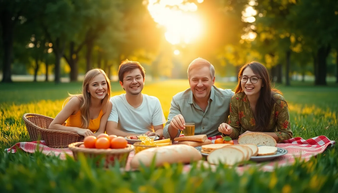 Family Picnic in a Sunlit Park