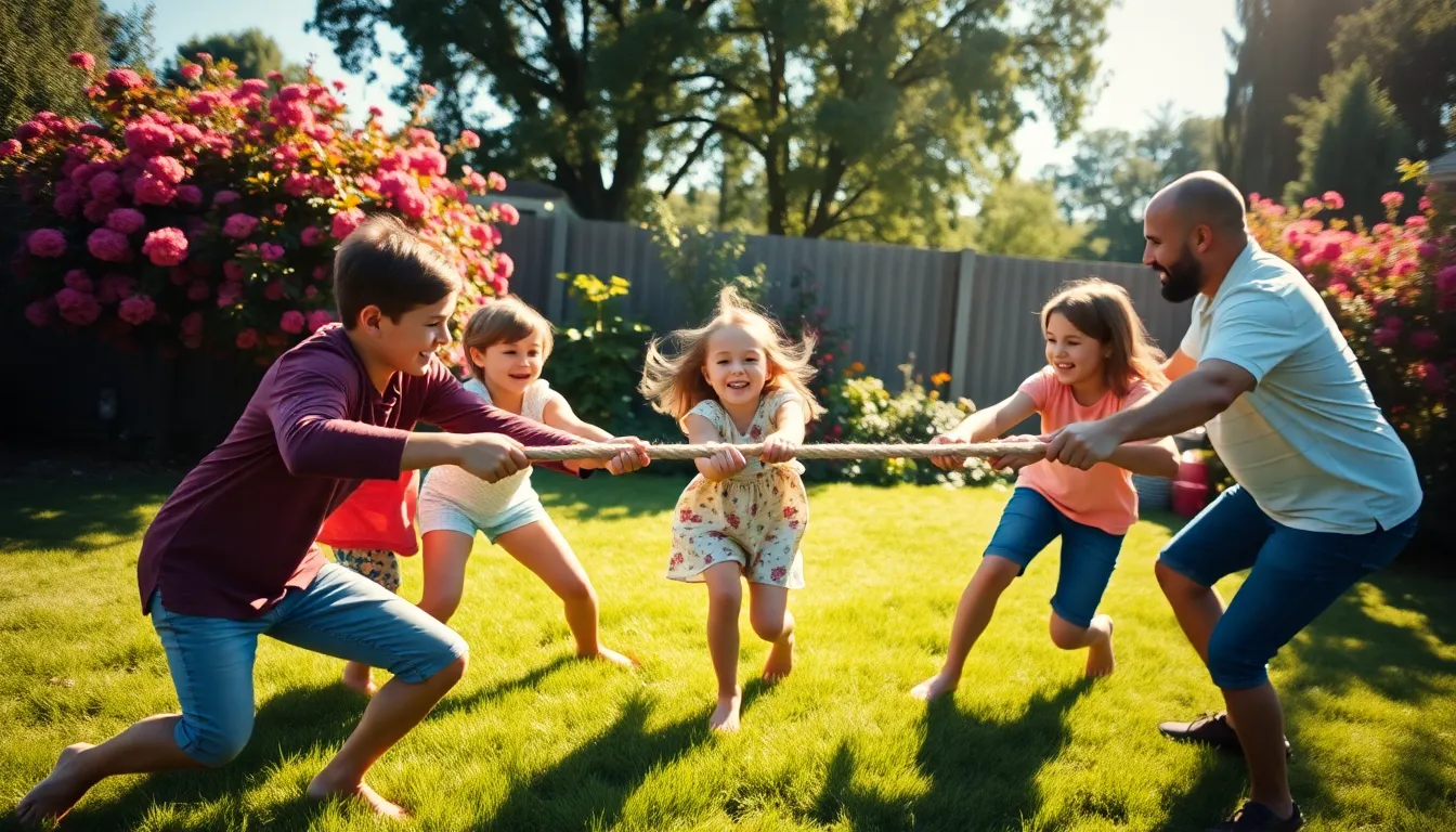 Family Tug-of-War in the Backyard