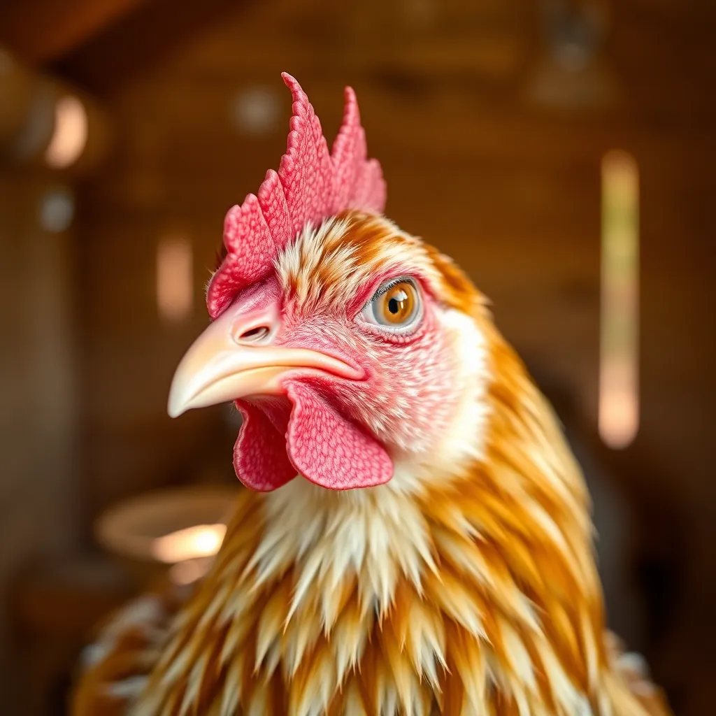 Close-Up of Hen in Cozy Coop