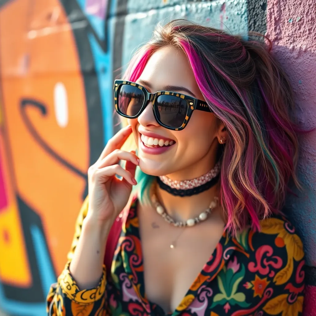 Playful Fashion Against Graffiti Wall