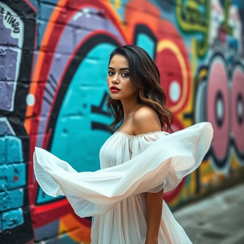 Elegant Model in Silk Dress During Golden Hour