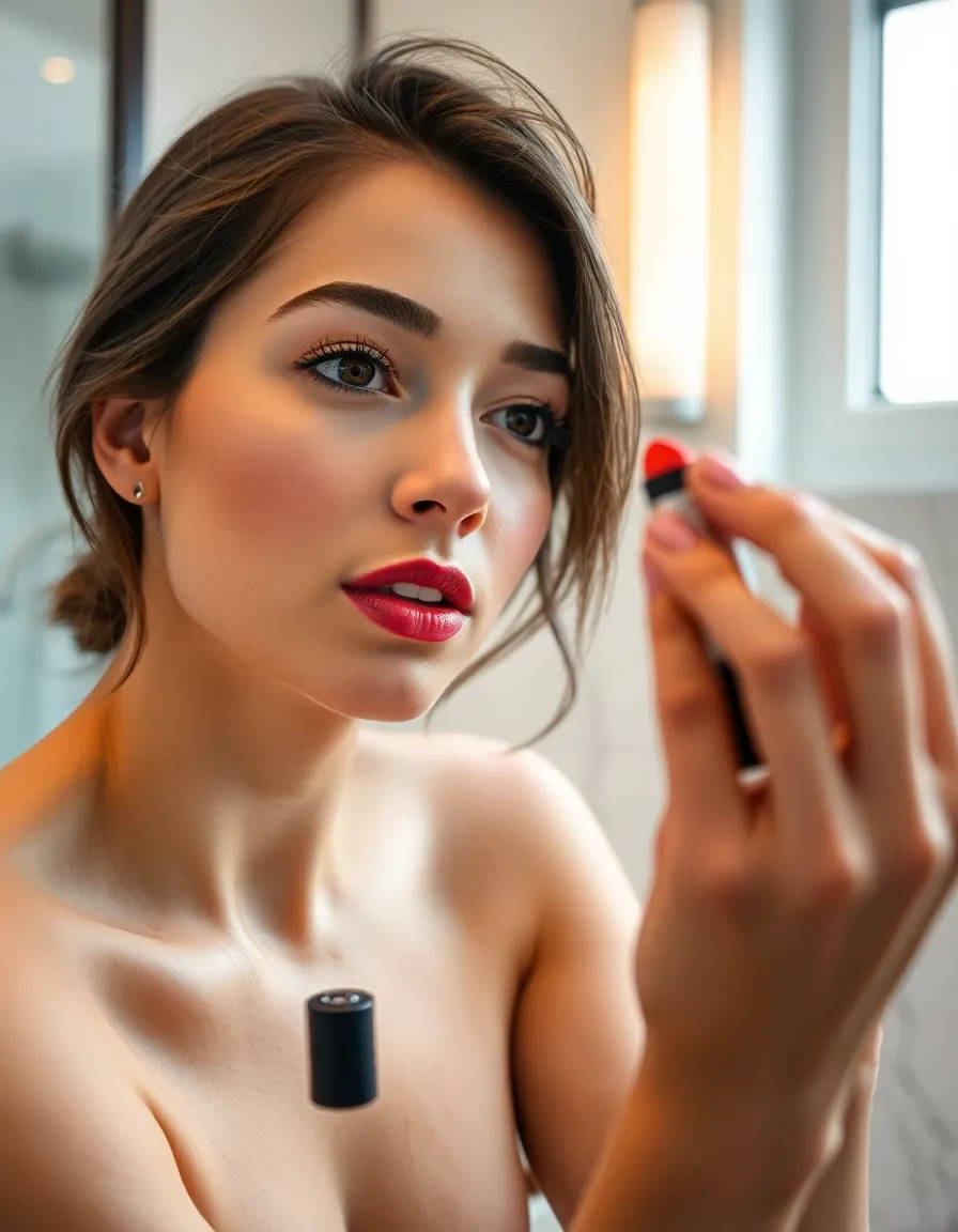 Close-Up of Woman Applying Lipstick
