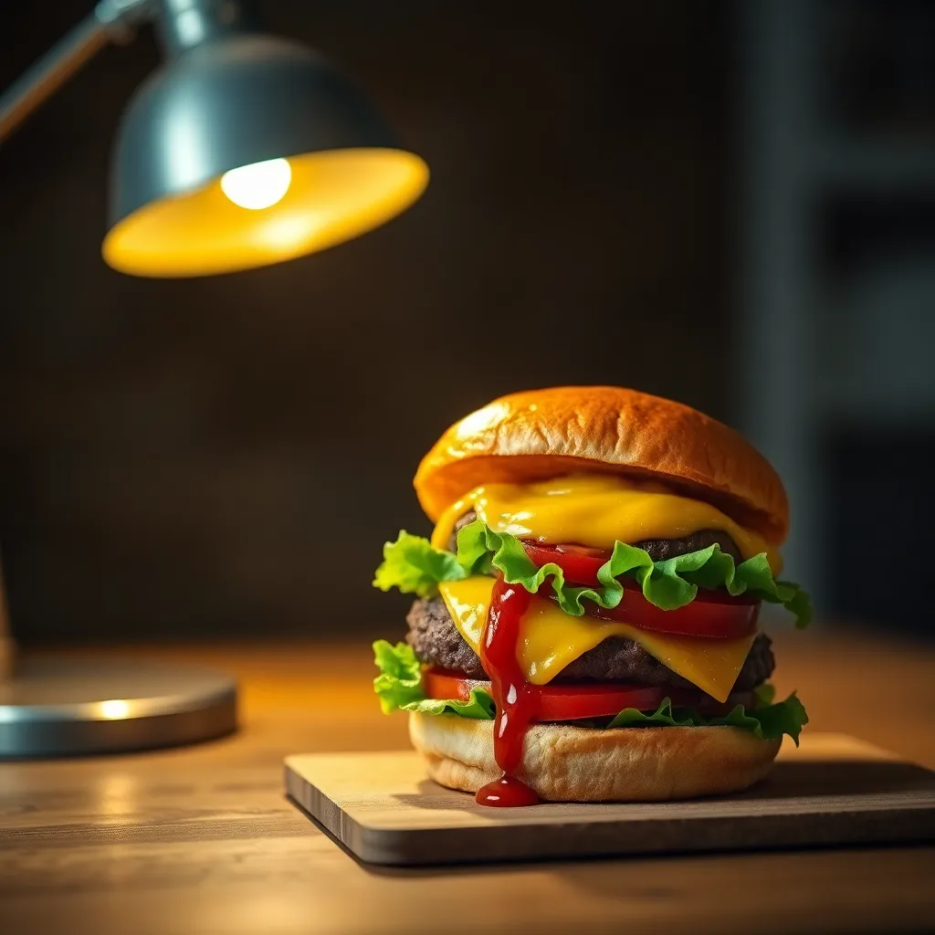 Delicious Cheeseburger Under Warm Light