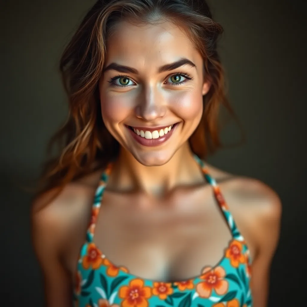 Vibrant Female Model in Floral Swimwear