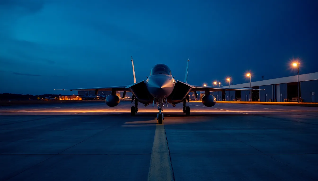 Fighter Jet at Airbase During Twilight