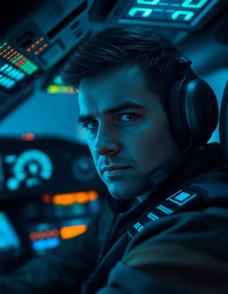 Pilot in High-Tech Cockpit Preparing for Takeoff