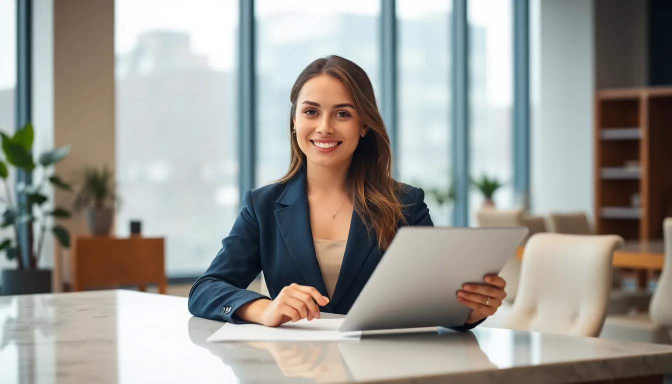 Confident Businesswoman Reviewing Financial Documents