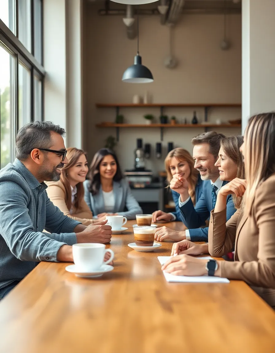Business Professionals Discussing Finance in Coffee Shop