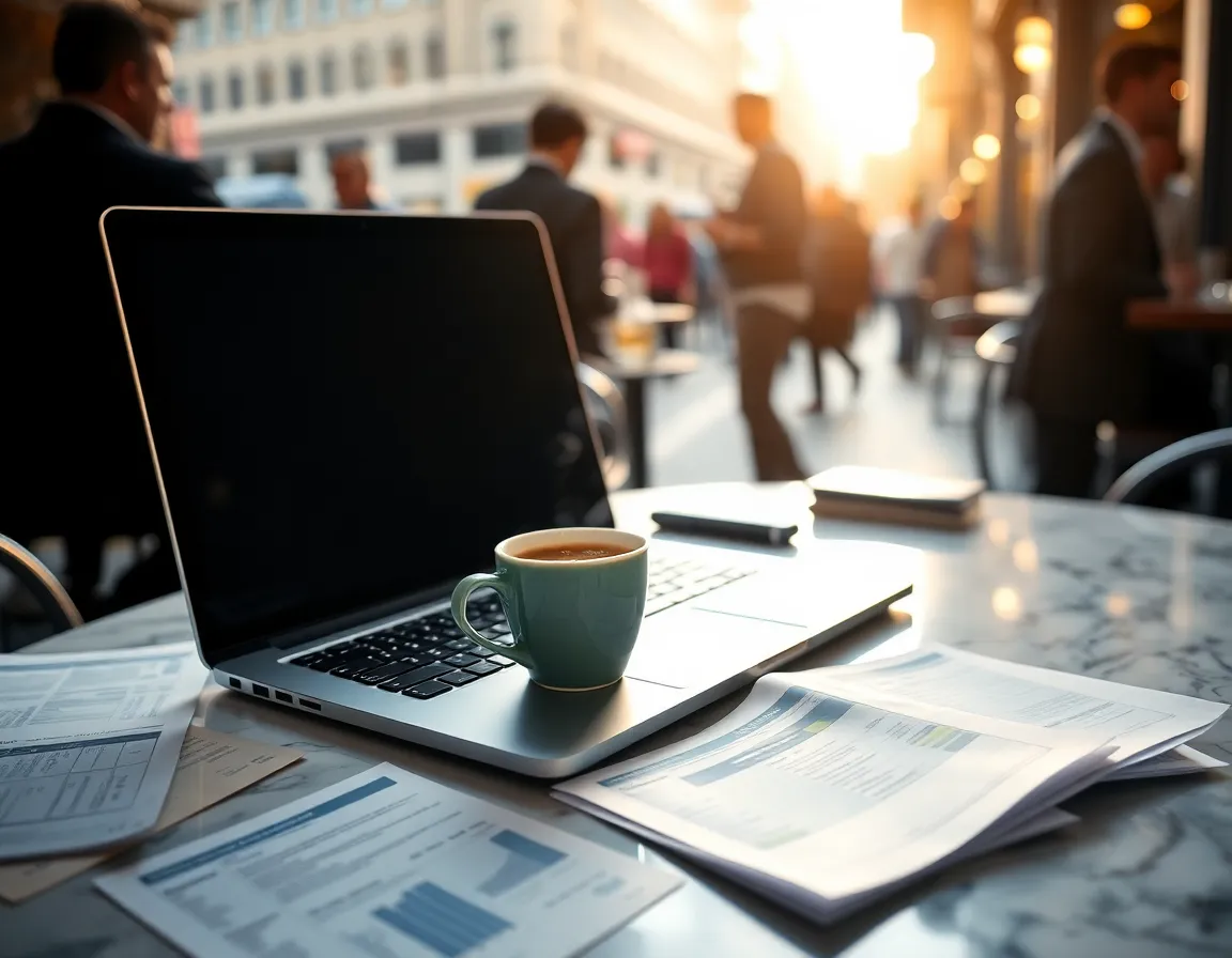 Morning Finance Setup in a Busy Café