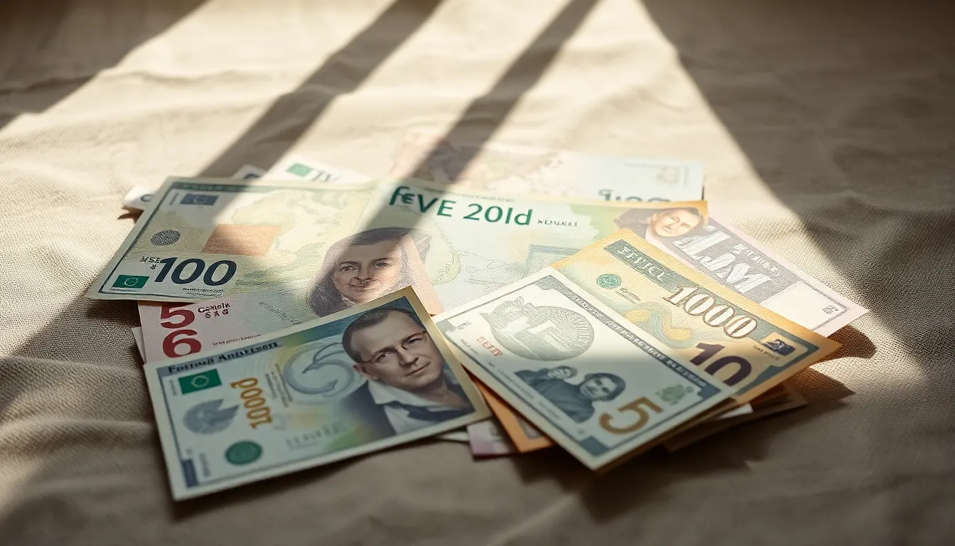 Flat Lay of Diverse Currencies on Linen