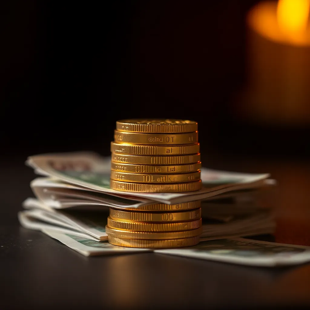 Luxurious Gold Coins and Banknotes Stack