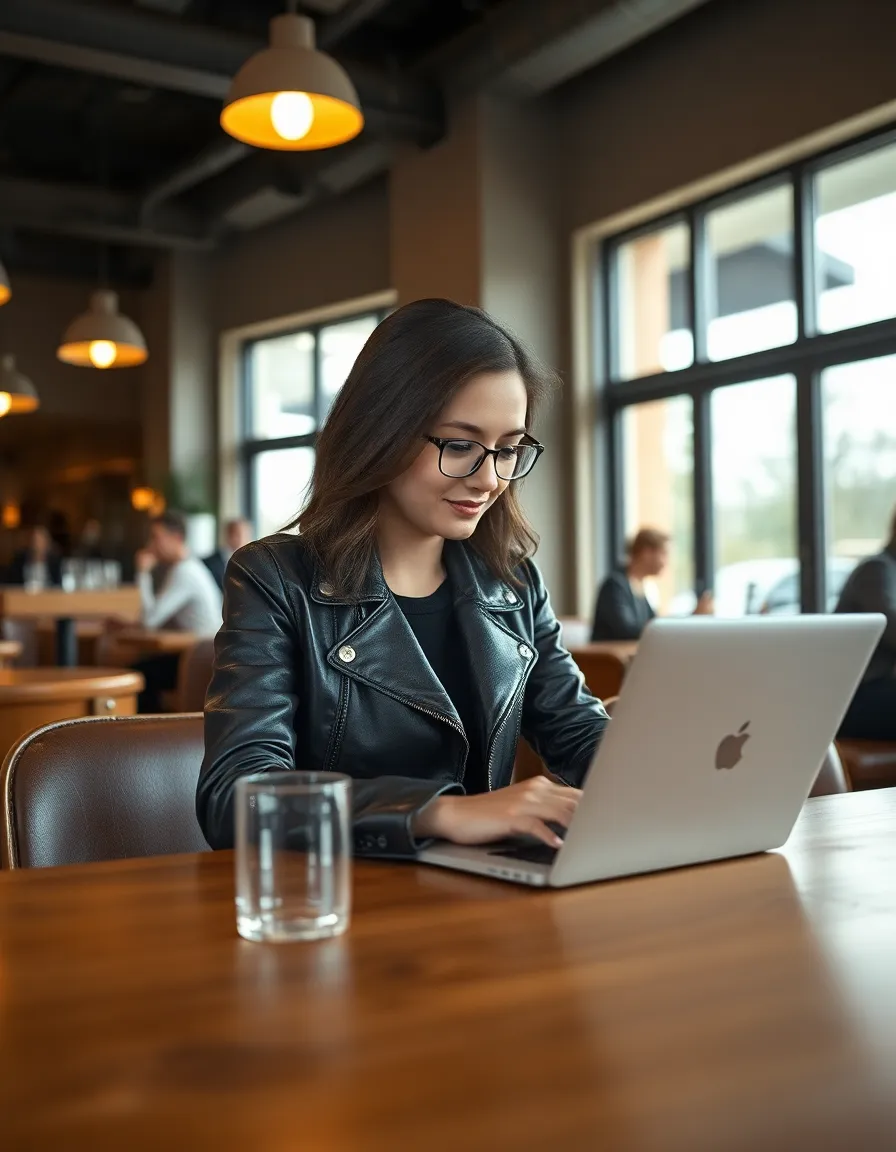 Entrepreneur Analyzing Finances in Trendy Cafe