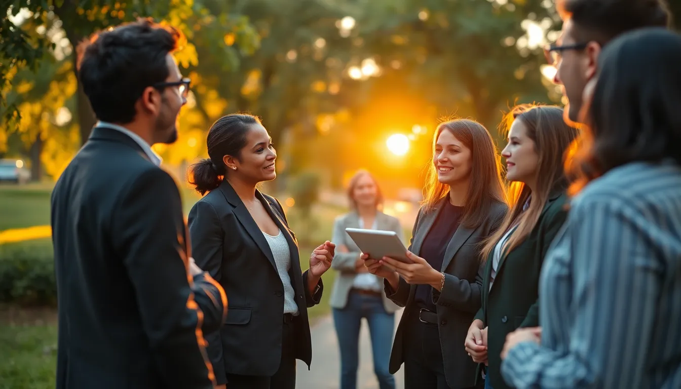 Diverse Business Professionals Collaborating Outdoors