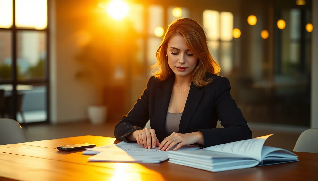 Businesswoman Analyzing Financial Reports