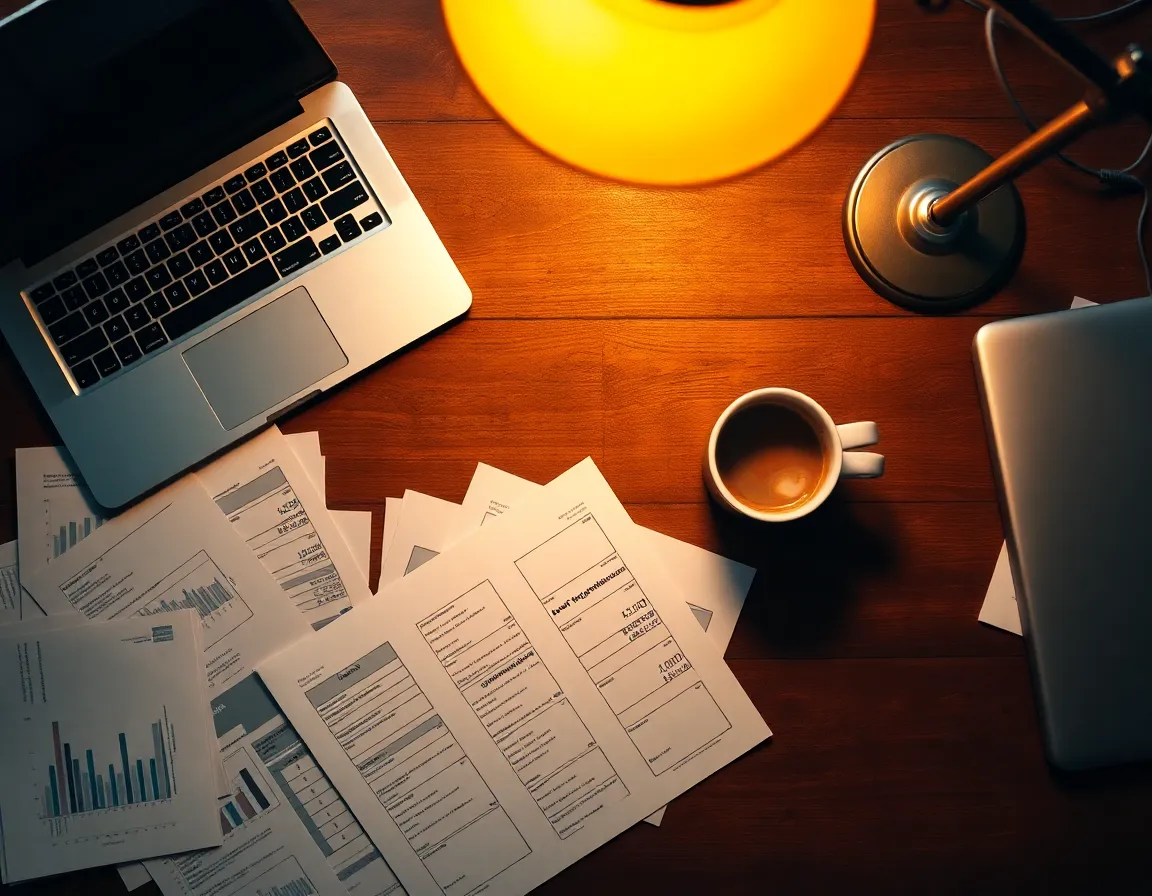 Productive Workspace with Financial Documents