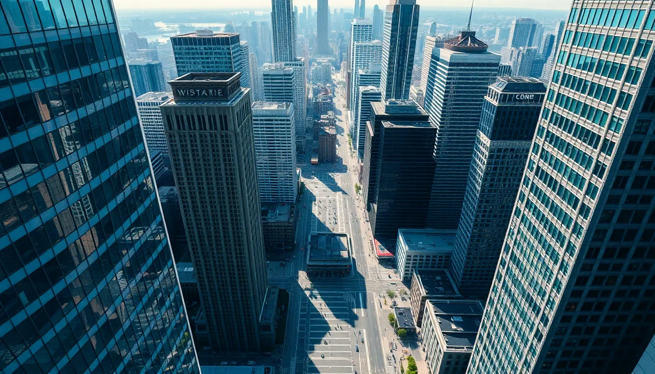 Aerial View of a Busy Financial District