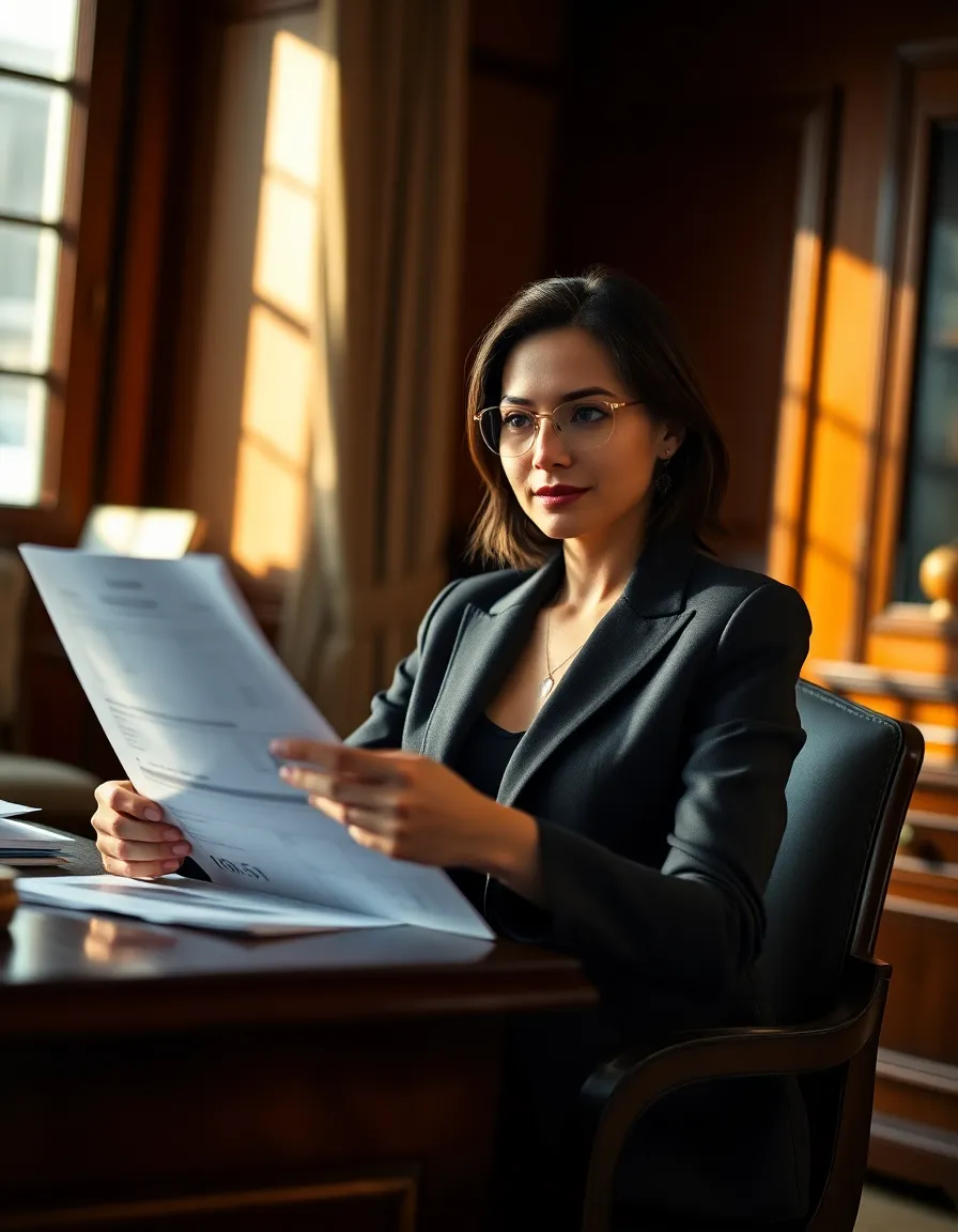 Businesswoman Reviewing Financial Reports