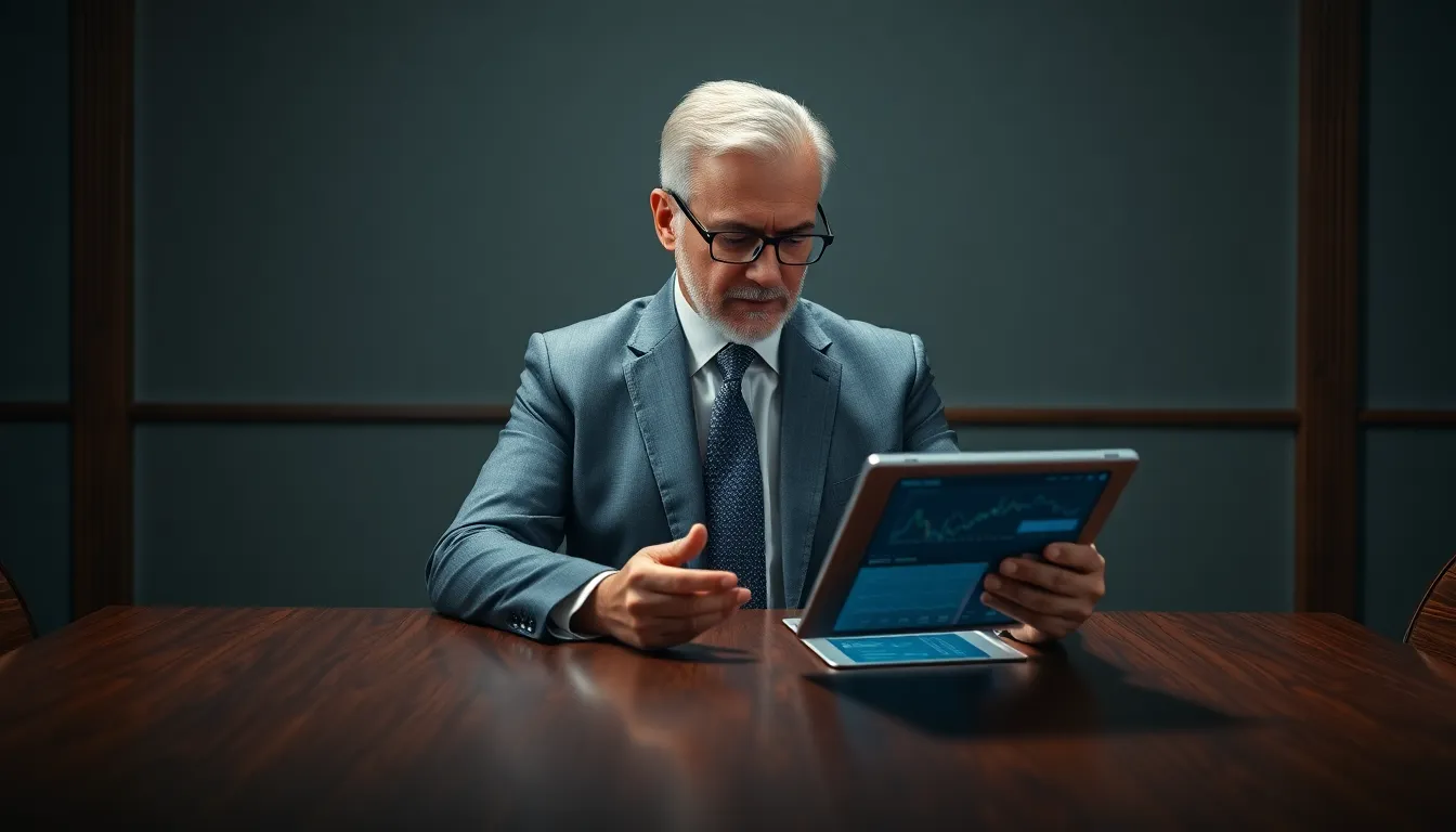 Senior Financial Advisor Analyzing Stock Market Charts