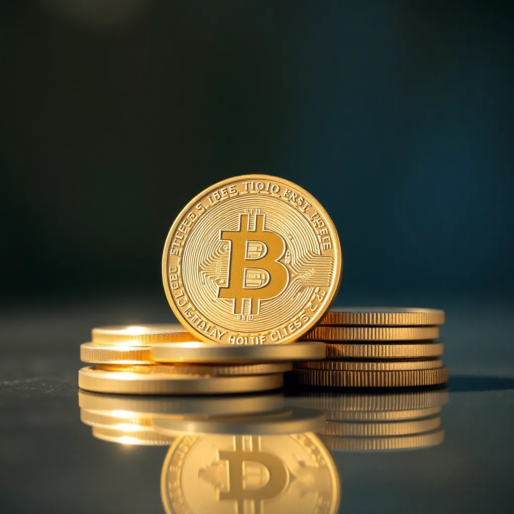 Close-Up of Digital Currency Coins Stacked