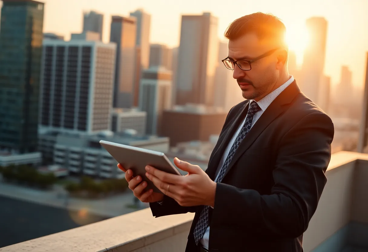 Businessman Using Tablet in Urban Setting