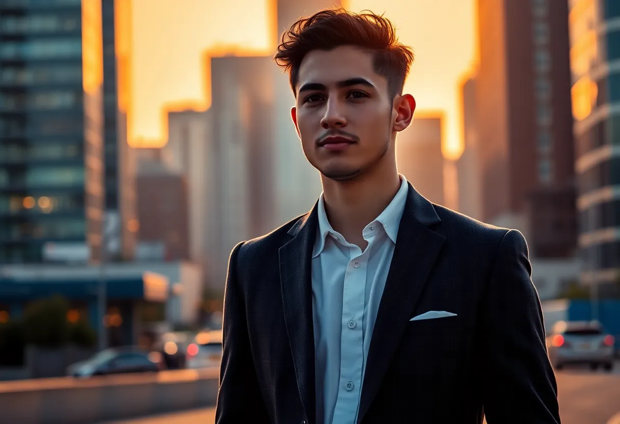 Entrepreneur in Front of City Skyline