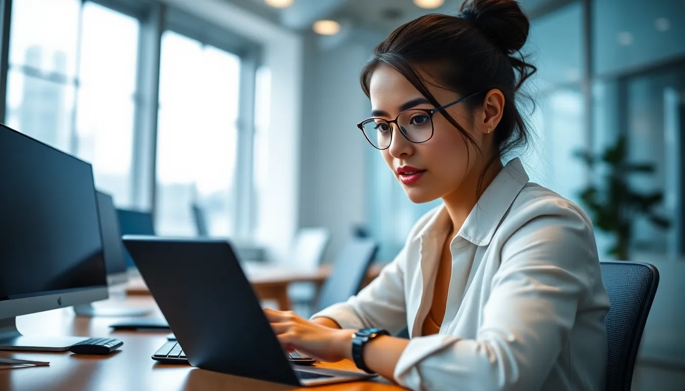 Focused Young Professional in Modern Fintech Office