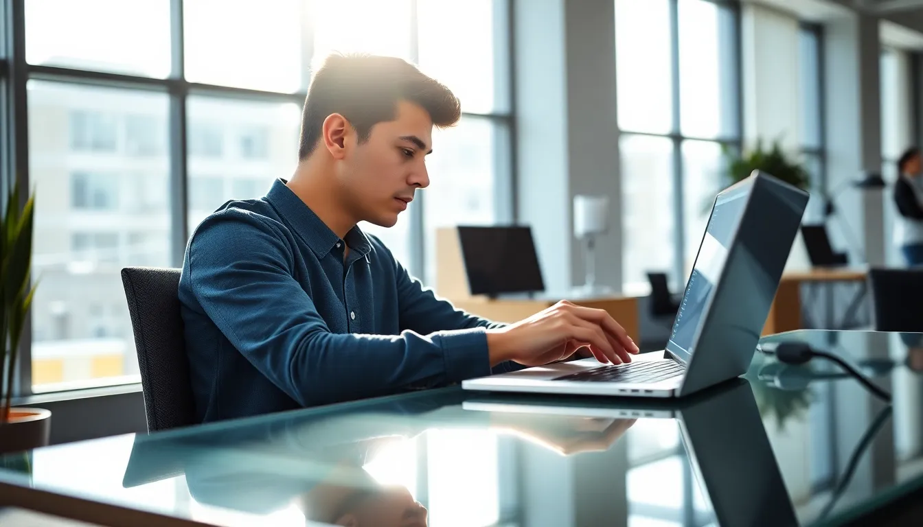 Professional Analyzing Fintech Data in Office