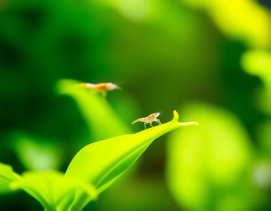 Close-Up of Shrimp on Aquarium Plant