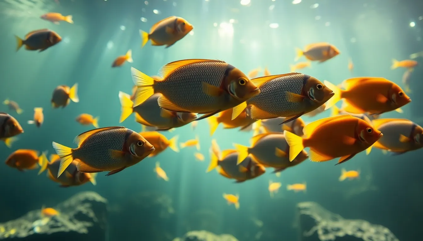Tropical Fish Schooling in Aquarium