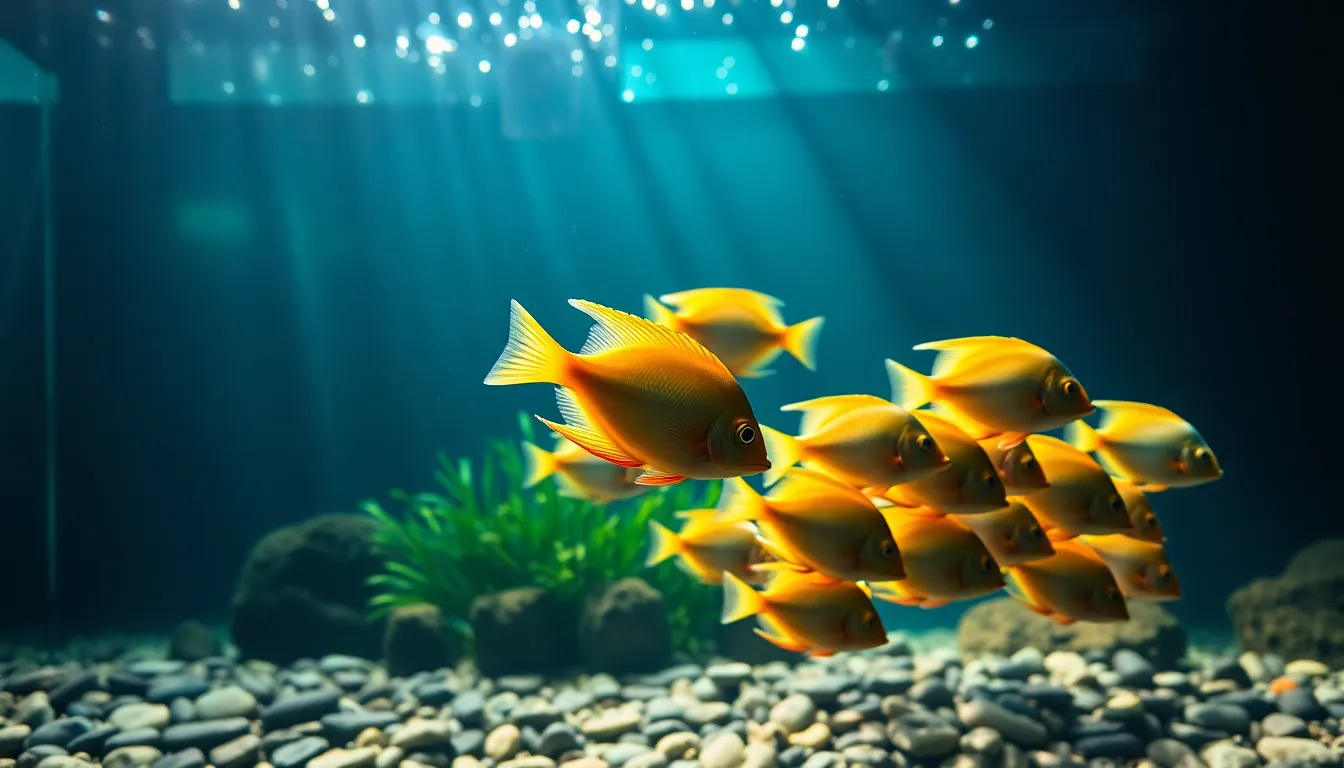 Tropical Fish Schooling in Aquarium