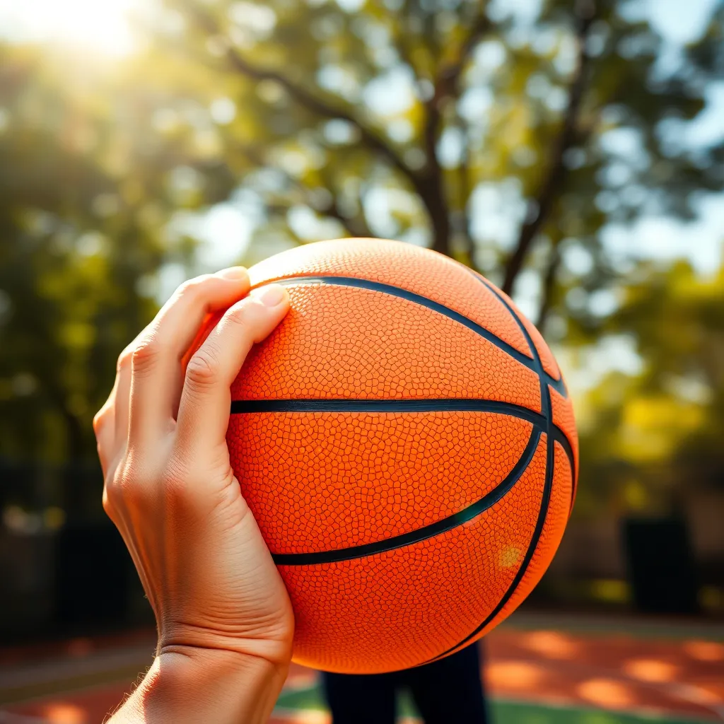 Close-Up of Hand Gripping Basketball