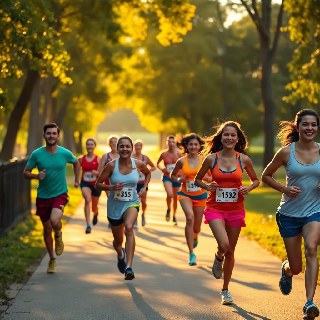 Diverse Runners Racing in Sunlit Park