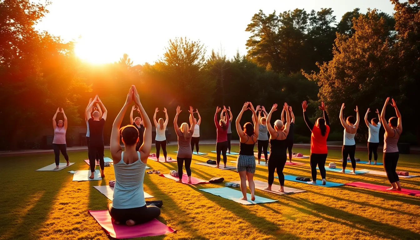 Outdoor Yoga Class At Sunset