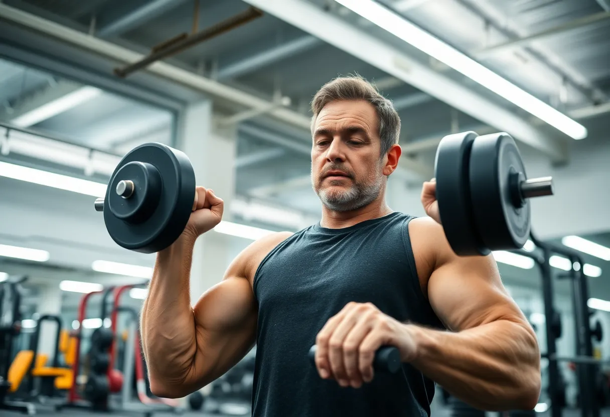 Man Lifting Weights in Gym