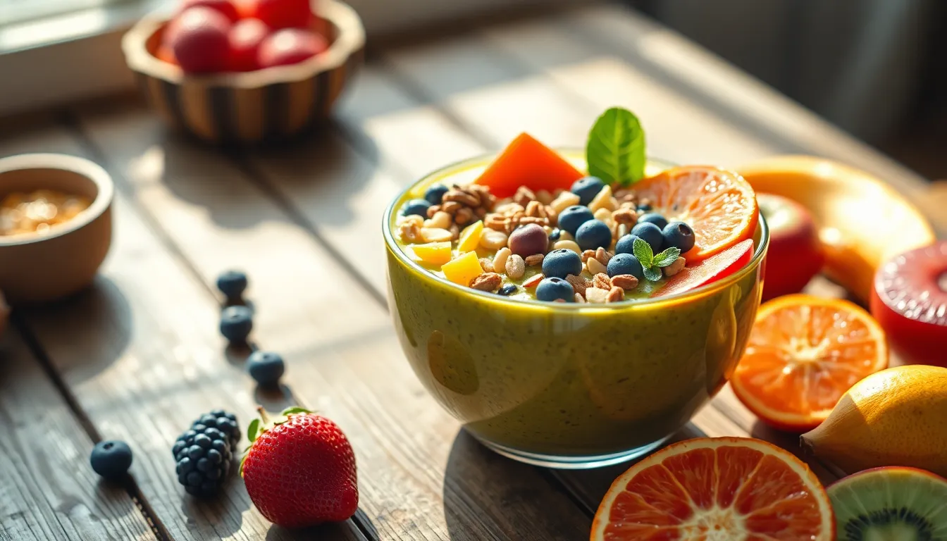 Colorful Smoothie Bowl on Wooden Table