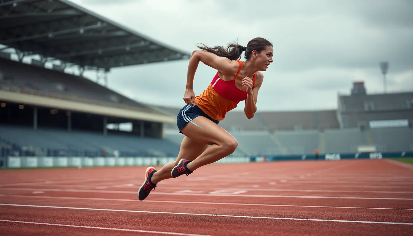 Female Athlete Sprinting On Track