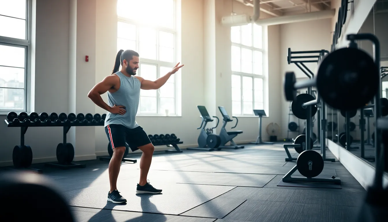 Personal Trainer Instructing Client In Gym