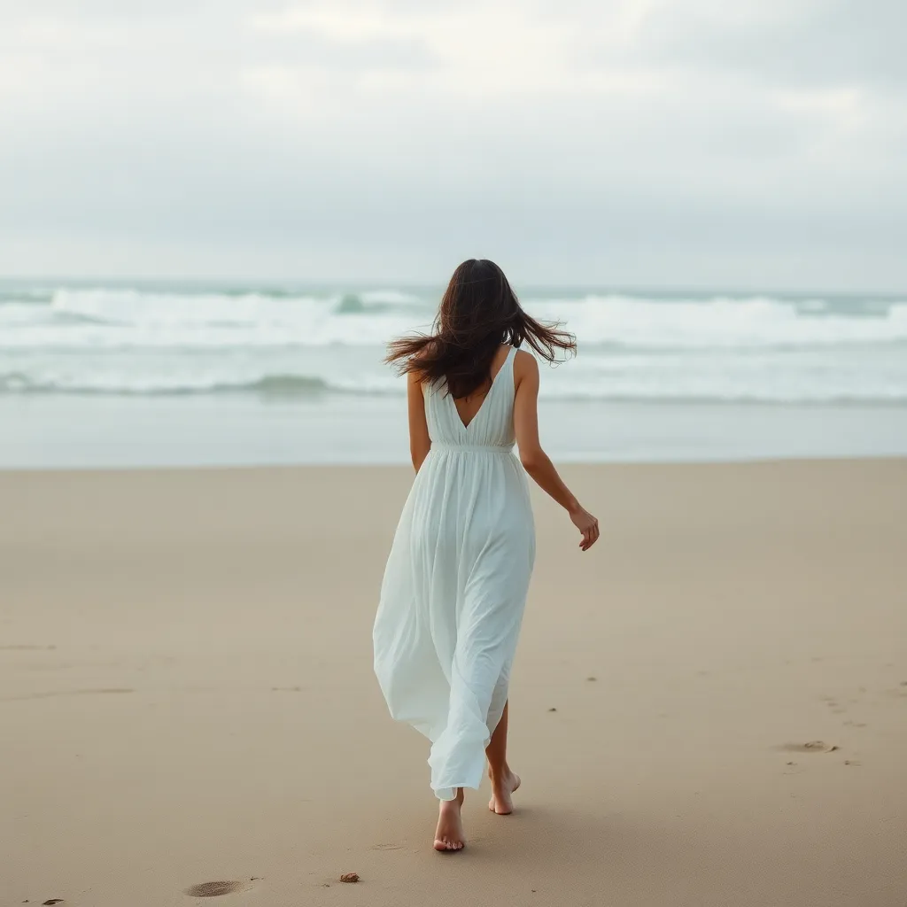 Woman in White Dress on Beach