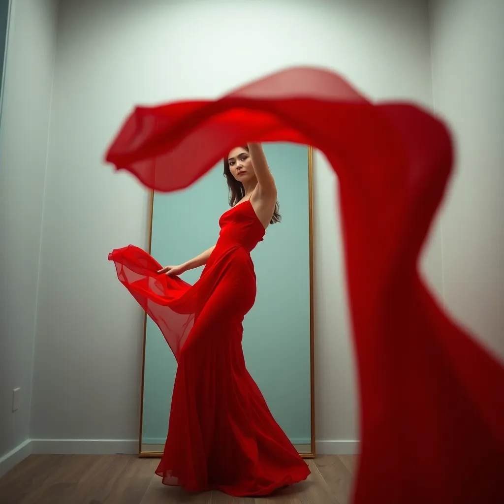 Graceful Model in Vibrant Red Gown