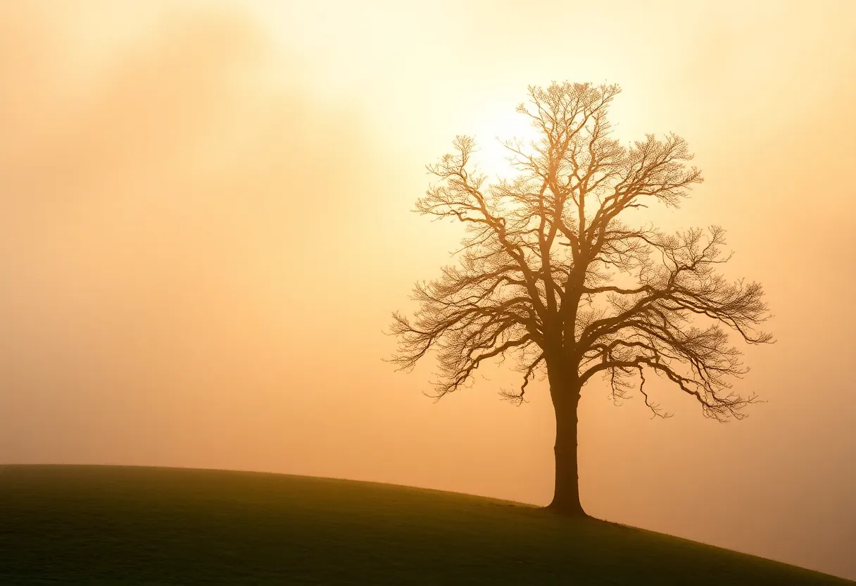 This striking image showcases a lone hiker on a fog-covered cliff, surrounded by a mystical atmosphere. The rugged terrain comes alive with vibrant greens and browns as the afternoon light pierces through the fog. With a shallow depth of field, the focus remains on the hiker, inviting viewers to imagine their journey into the unknown. The leading lines of the cliff create a dynamic composition that accentuates the adventurous spirit.