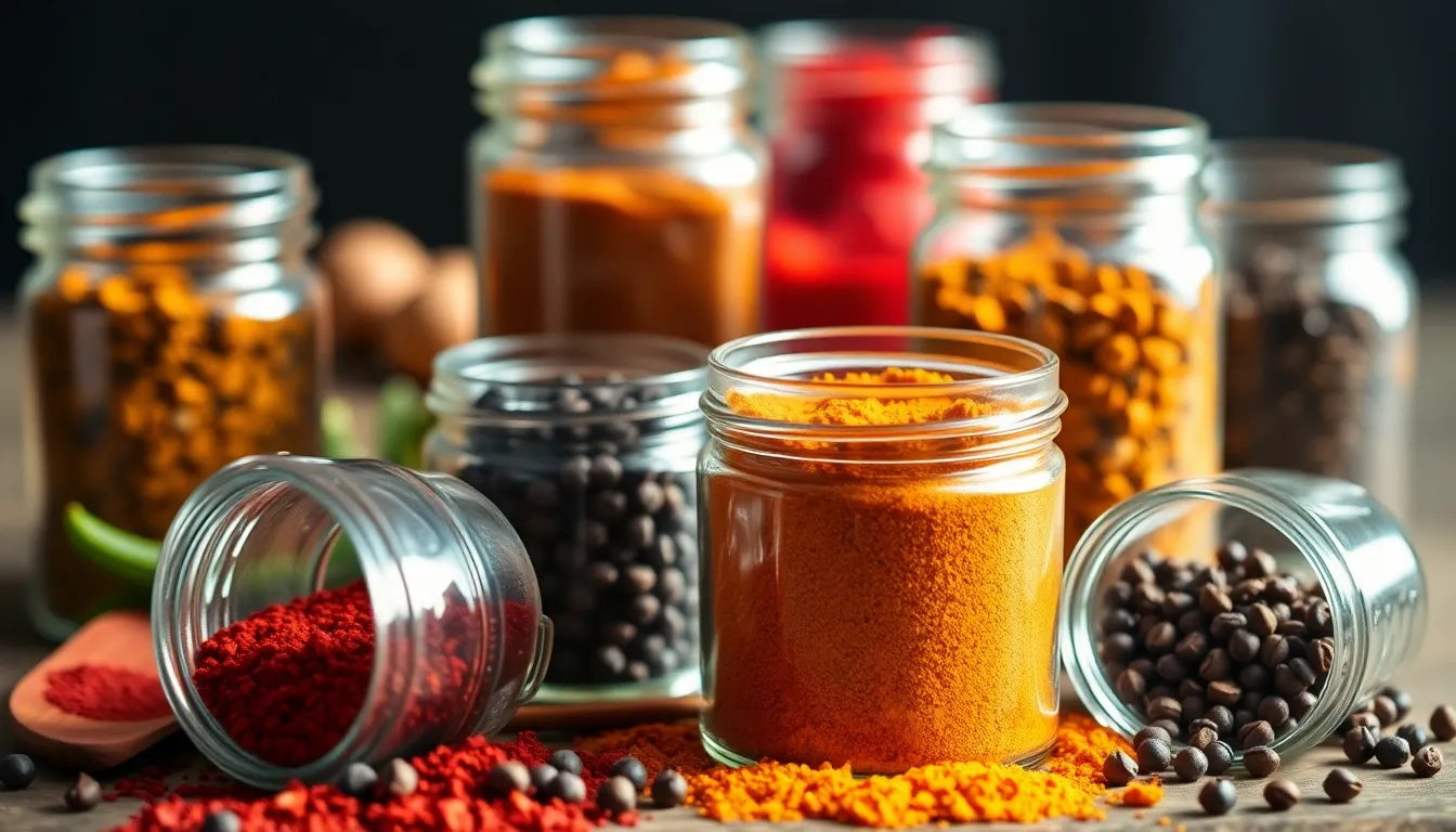 Assorted Spices in Glass Jars Close-Up