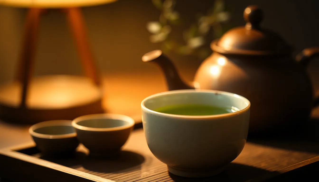 Steaming Cup of Green Tea Close-Up