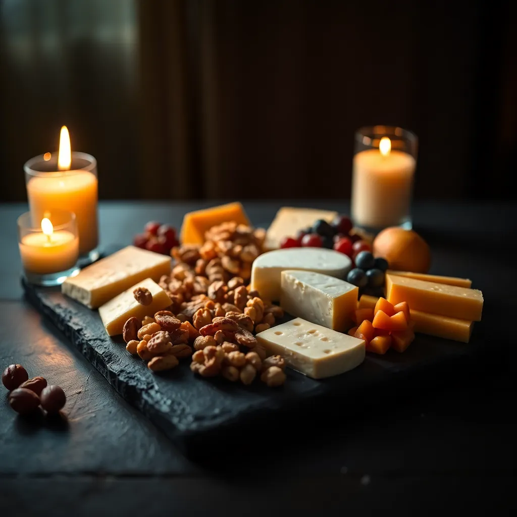 Gourmet Cheese Board with Candlelight