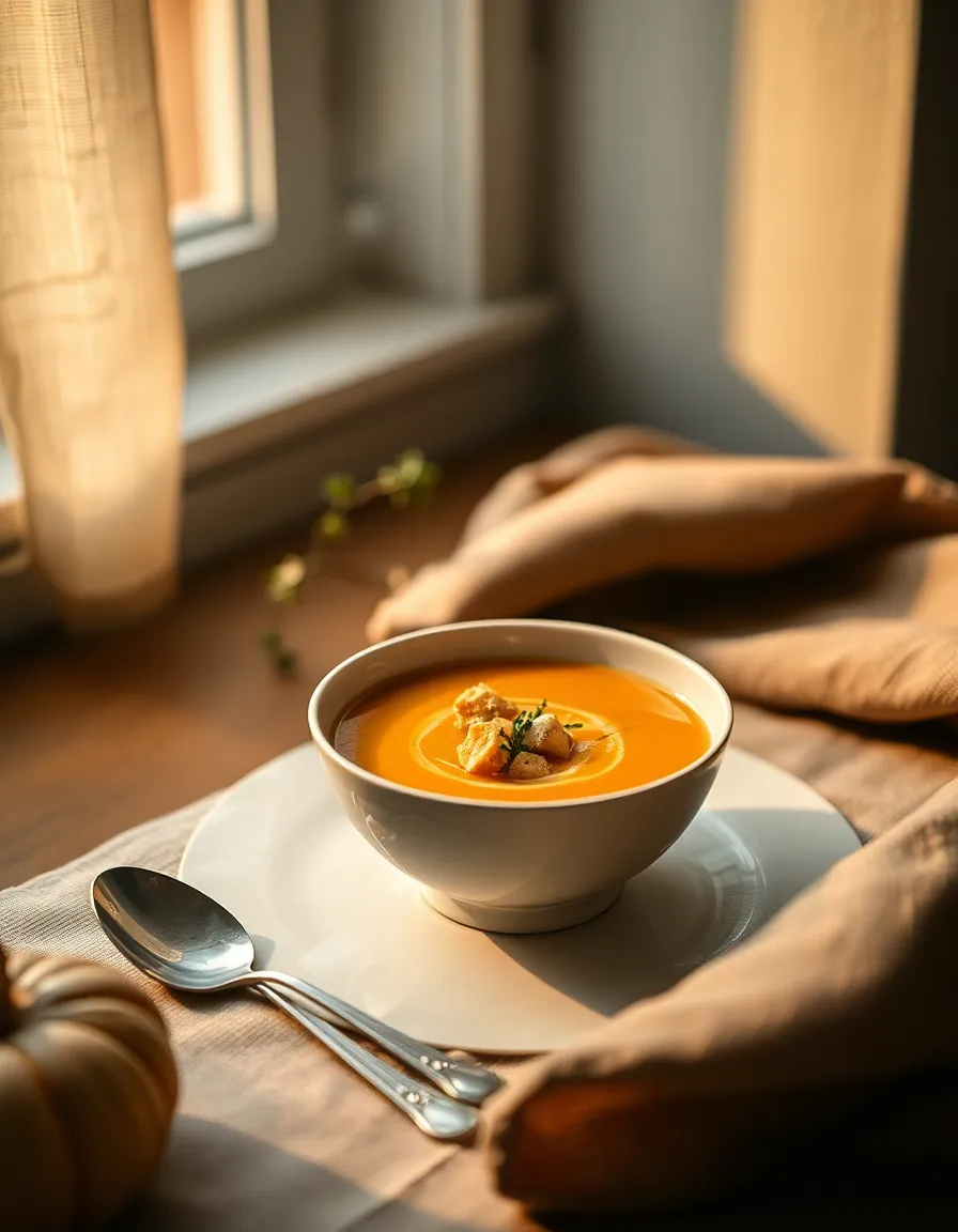 Warm Pumpkin Soup in Elegant Setting