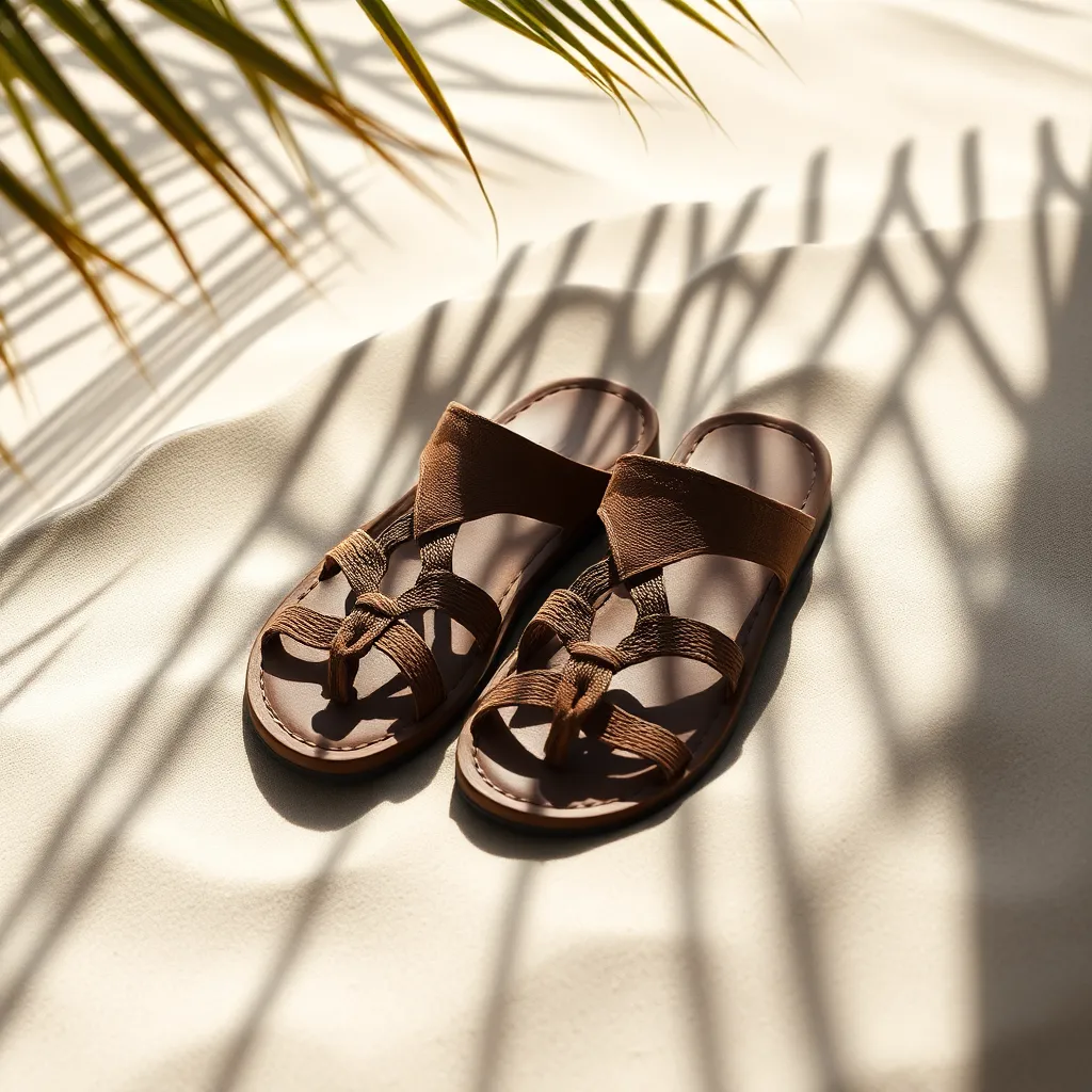 Hand-Crafted Sandals on Sandy Beach